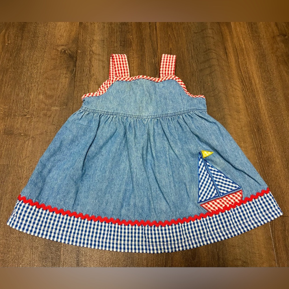 Vintage Copper Key Sailboat Denim Toddler Dress